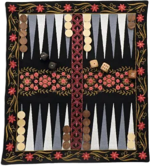 NOVICA Artisan Handmade Cotton Wood Backgammon Set Canvas Travel Multicolor India Chess Games Floral 'Ganga Garden in Pink'