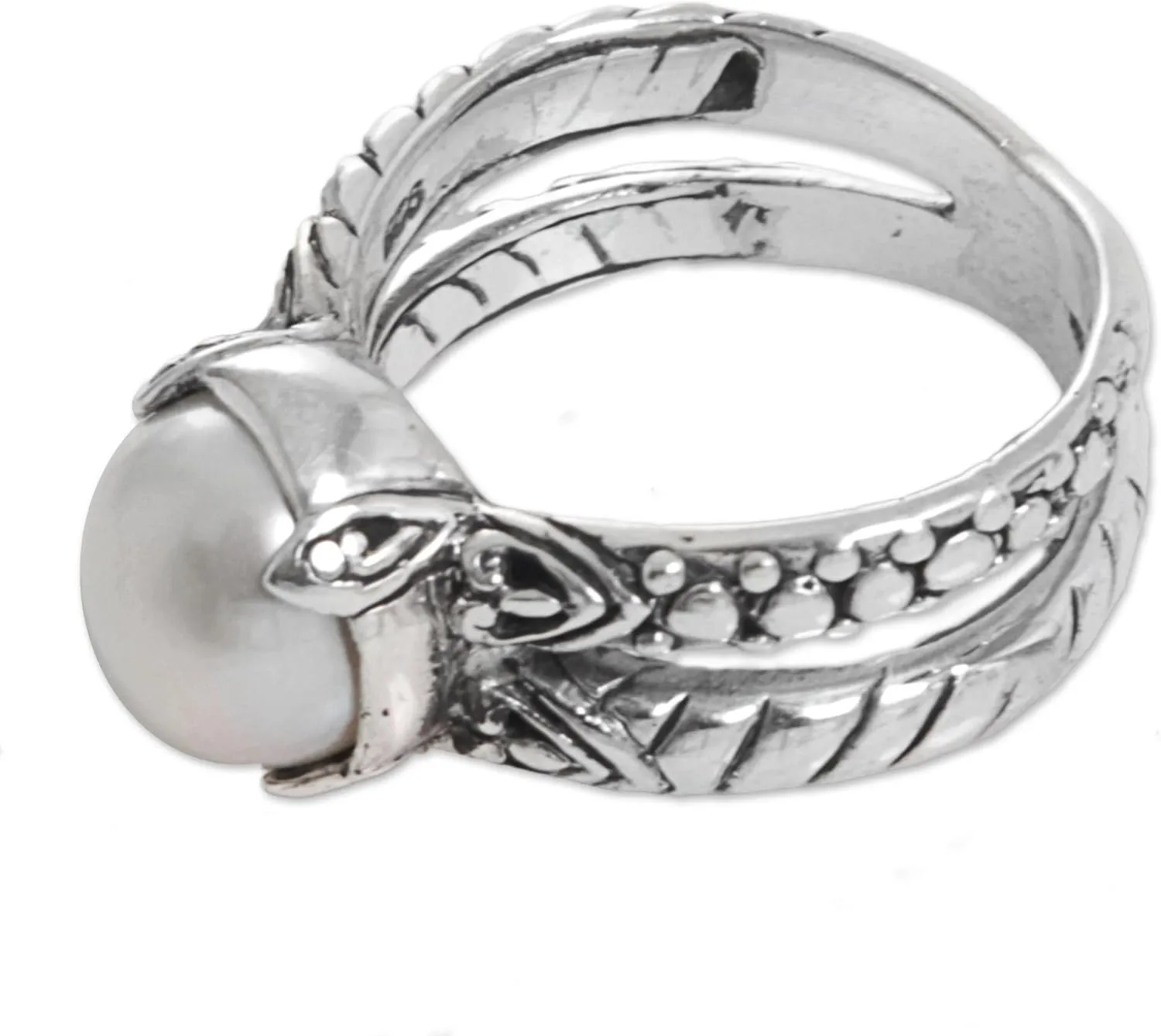 NOVICA Artisan Handmade Cultured Freshwater Pearl Cocktail Ring .925 Sterling Silver Mabe White Indonesia Traditional Birthstone 'Romancing the Moon'