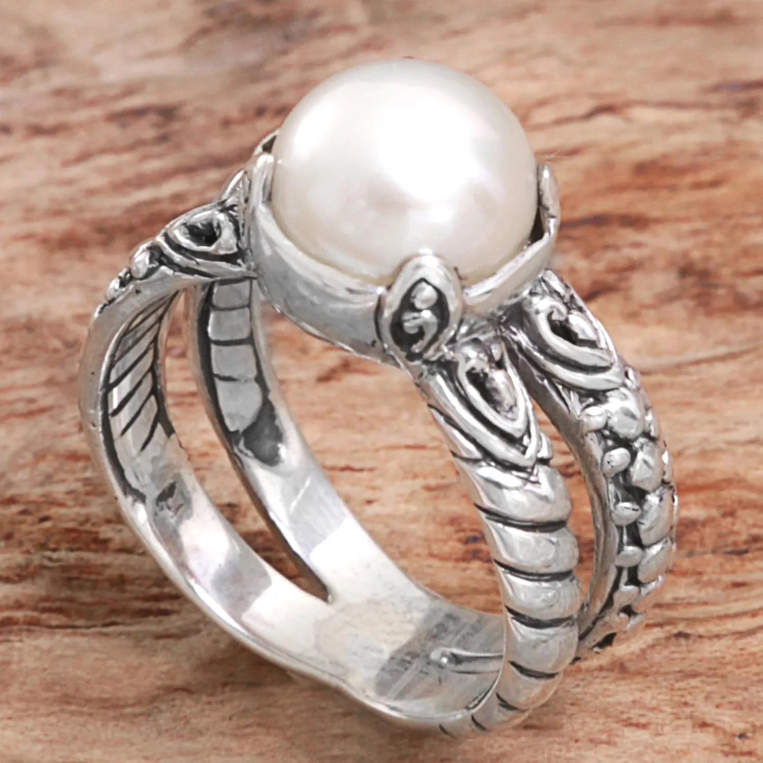 NOVICA Artisan Handmade Cultured Freshwater Pearl Cocktail Ring .925 Sterling Silver Mabe White Indonesia Traditional Birthstone 'Romancing the Moon'