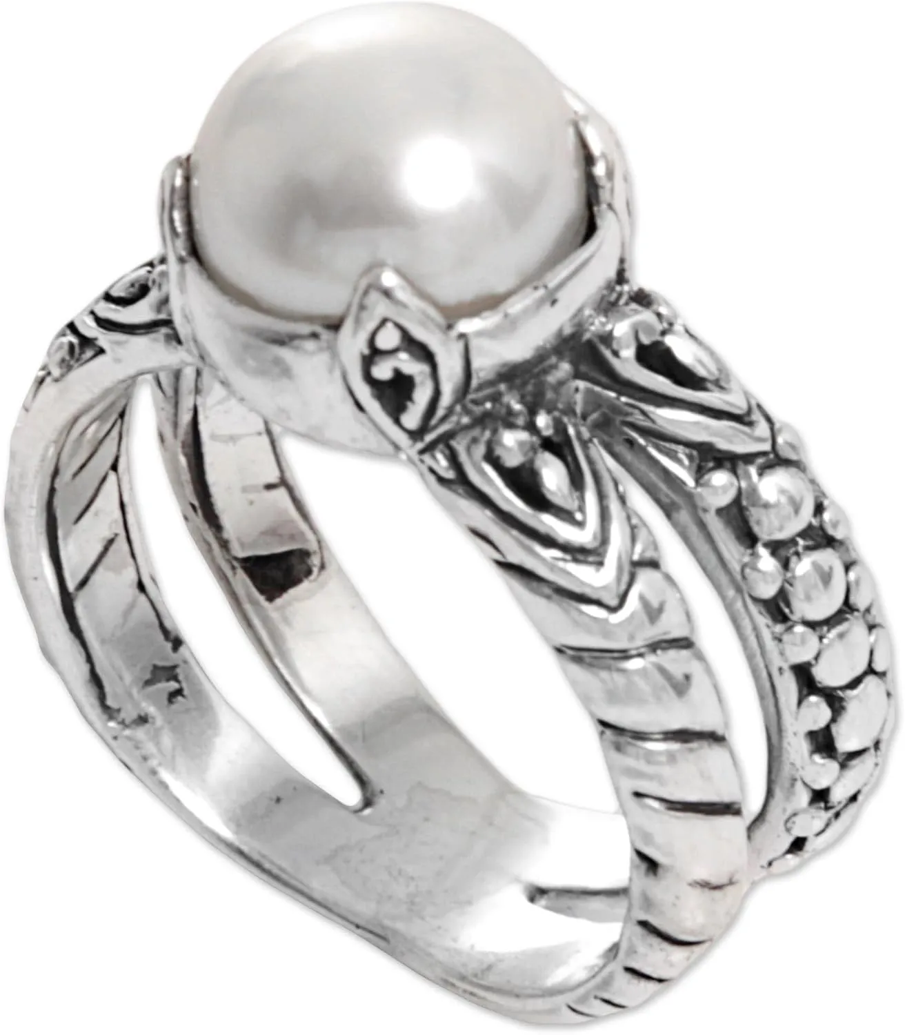 NOVICA Artisan Handmade Cultured Freshwater Pearl Cocktail Ring .925 Sterling Silver Mabe White Indonesia Traditional Birthstone 'Romancing the Moon'