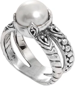NOVICA Artisan Handmade Cultured Freshwater Pearl Cocktail Ring .925 Sterling Silver Mabe White Indonesia Traditional Birthstone 'Romancing the Moon'