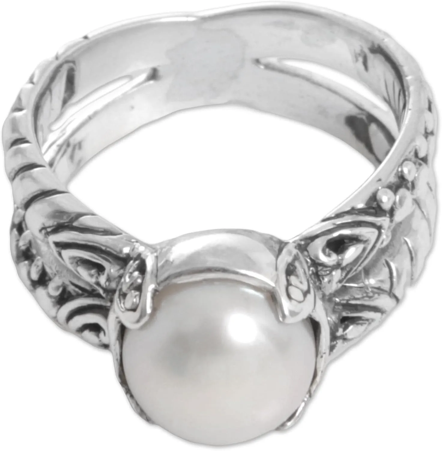 NOVICA Artisan Handmade Cultured Freshwater Pearl Cocktail Ring .925 Sterling Silver Mabe White Indonesia Traditional Birthstone 'Romancing the Moon'