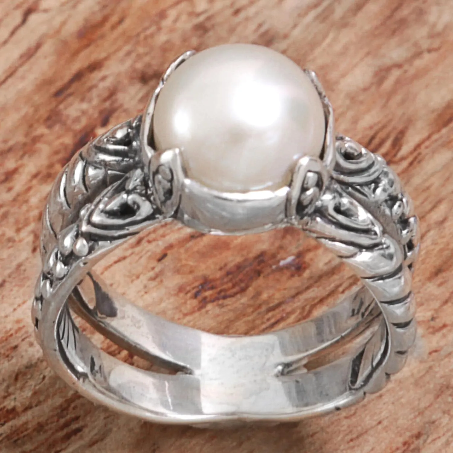 NOVICA Artisan Handmade Cultured Freshwater Pearl Cocktail Ring .925 Sterling Silver Mabe White Indonesia Traditional Birthstone 'Romancing the Moon'