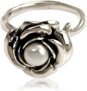 NOVICA Artisan Handmade Pearl Flower Ring Crafted Sterling Silver White Single Stone Indonesia Floral Birthstone Peace [crownbezel 0.4 in H x 0.6 in Diam. Band Width 2 mm W] ' White Rose'