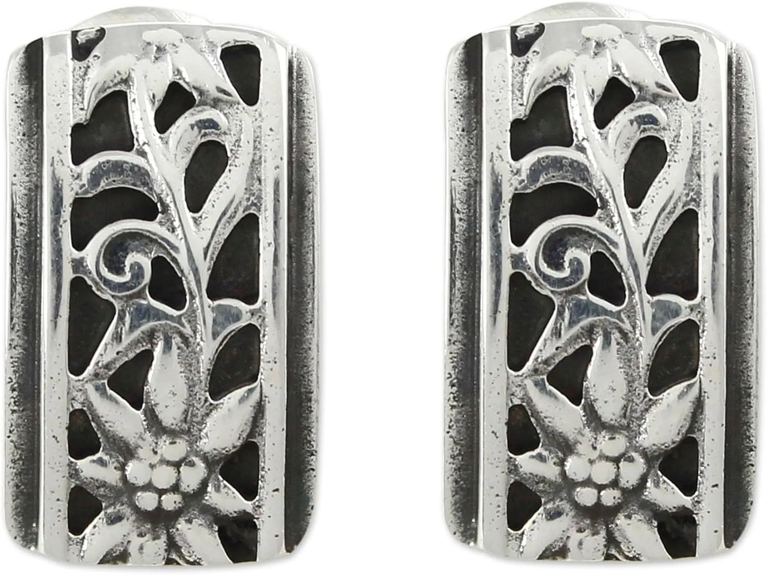 NOVICA Artisan Handmade Silver Button Earrings Fine No Stone Mexico Floral Taxco [0.4 in L x 0.3 in W] ' Taxco Sunflowers'