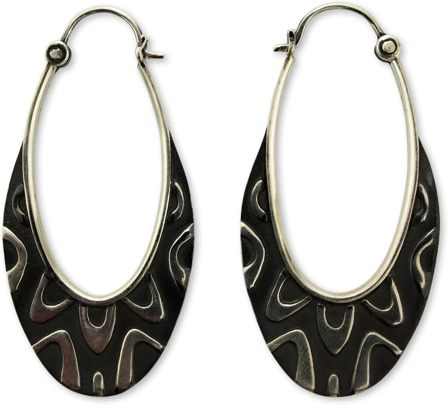 NOVICA Artisan Handmade Sterling Silver Hoop Earrings Artisan Crafted Taxco from Mexico [2 in L x 0.1 in W x 0.8 in D] ' Antique Taxco Lace'