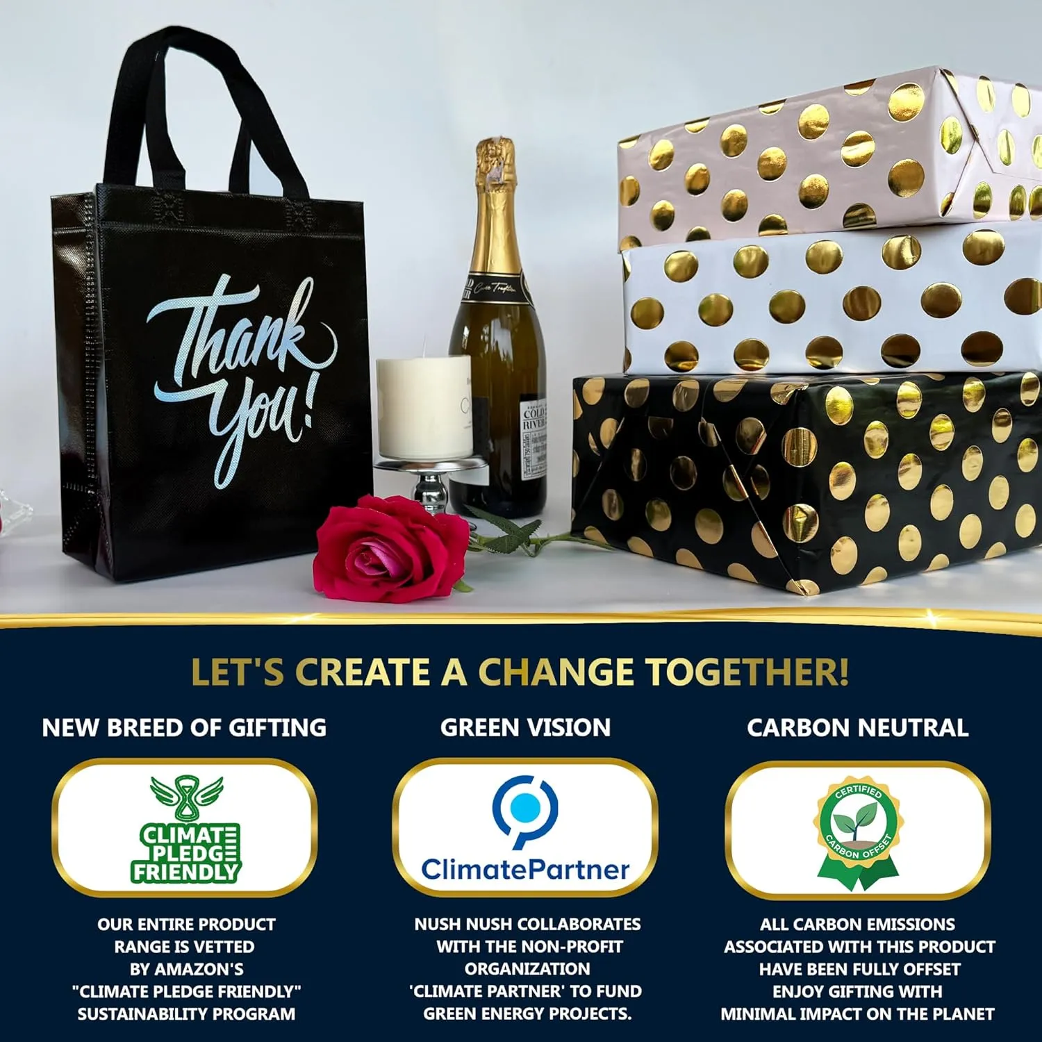 Nush Nush Black Thank You Gift Bags Bulk Medium – Set of 12 Stylish Black Thank You Bags With Iridescent Print - Perfect As Goodie Bags, Birthday Bags, Party Favor Bags – 8W x 4D x 10H Size