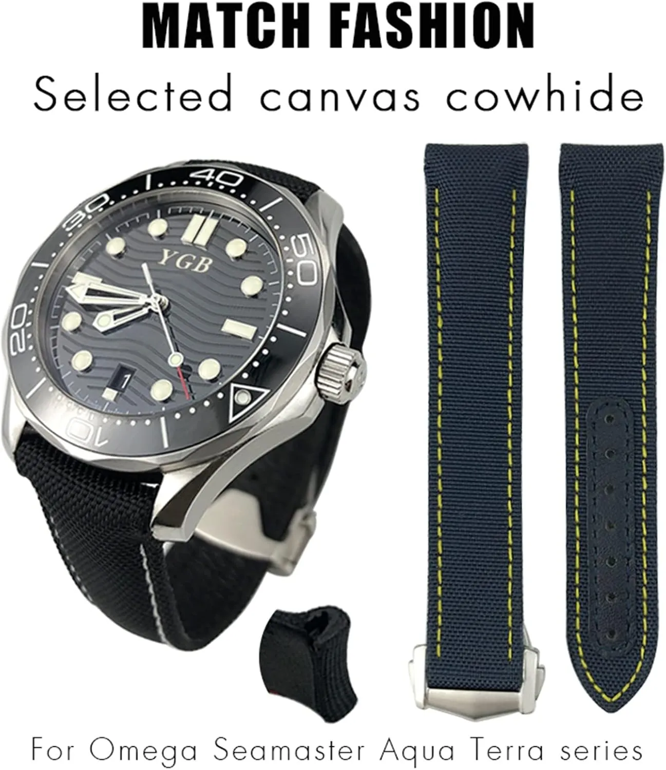 Nylon Watchband 19mm 20mm 21mm for Omega Seamaster Diver 300 AT150 Planet Ocean Curved End Blue Canvas Fabric Watch Strap (Color : Blue Blue, Size : 21mm)