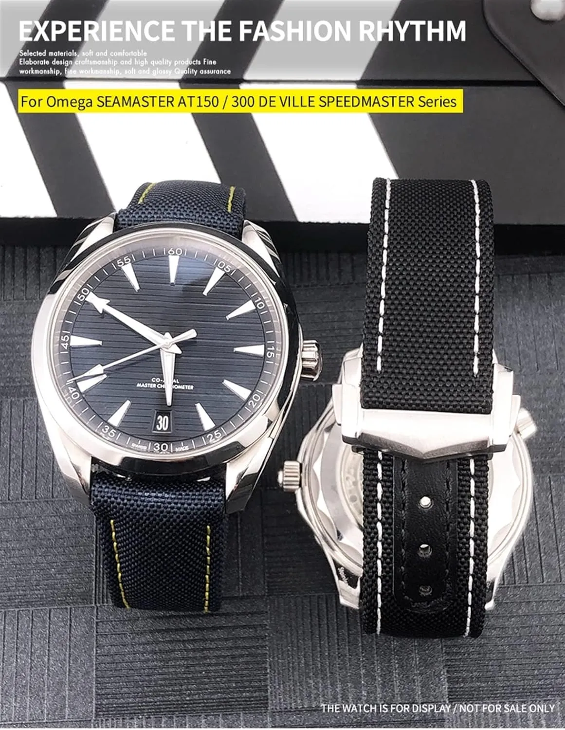 Nylon Watchband 19mm 20mm 21mm for Omega Seamaster Diver 300 AT150 Planet Ocean Curved End Blue Canvas Fabric Watch Strap (Color : Blue Blue, Size : 21mm)