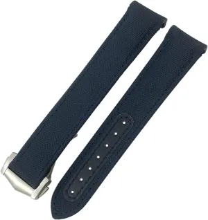 Nylon Watchband 19mm 20mm 21mm for Omega Seamaster Diver 300 AT150 Planet Ocean Curved End Blue Canvas Fabric Watch Strap (Color : Blue Blue, Size : 21mm)