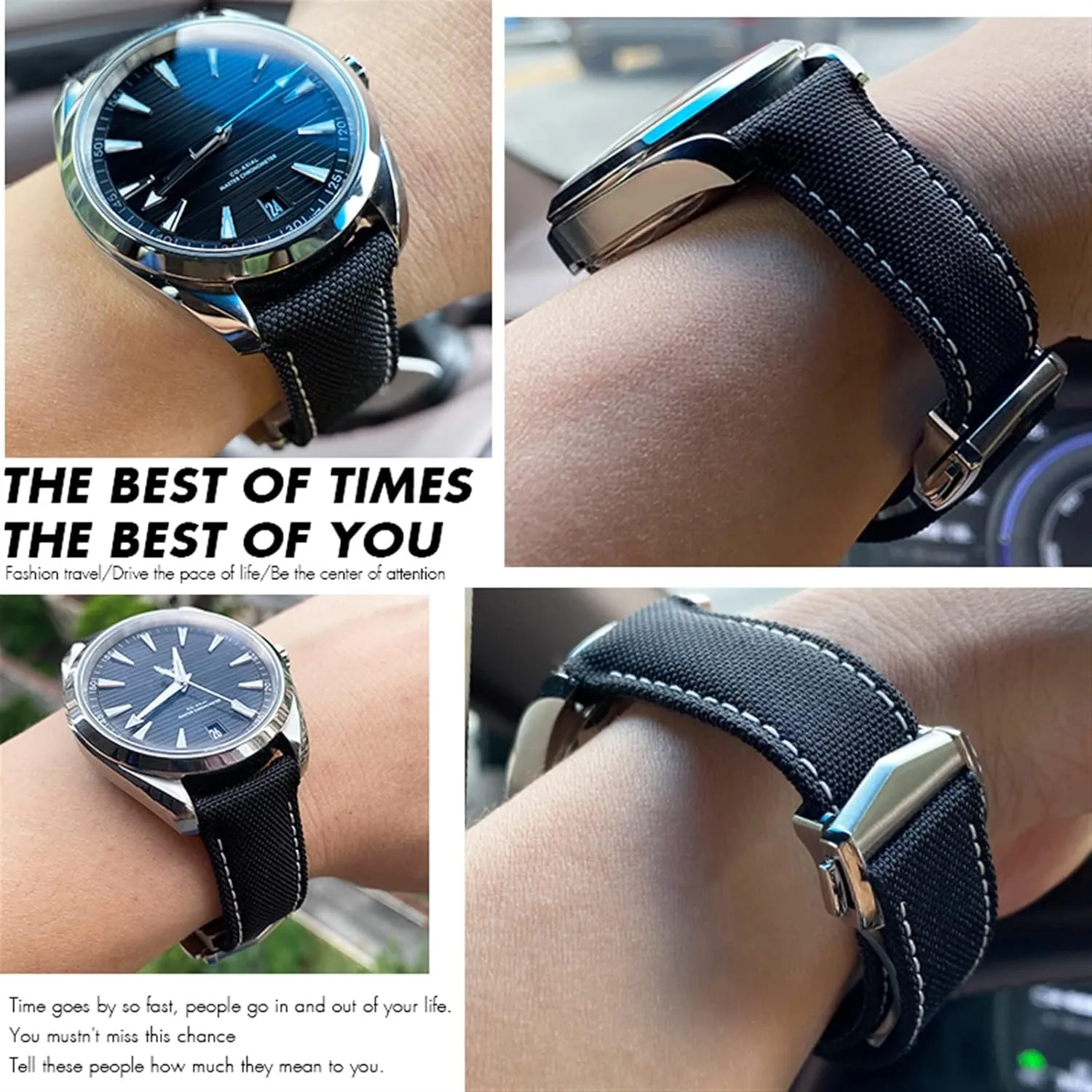 Nylon Watchband 19mm 20mm 21mm for Omega Seamaster Diver 300 AT150 Planet Ocean Curved End Blue Canvas Fabric Watch Strap (Color : Blue Blue, Size : 21mm)