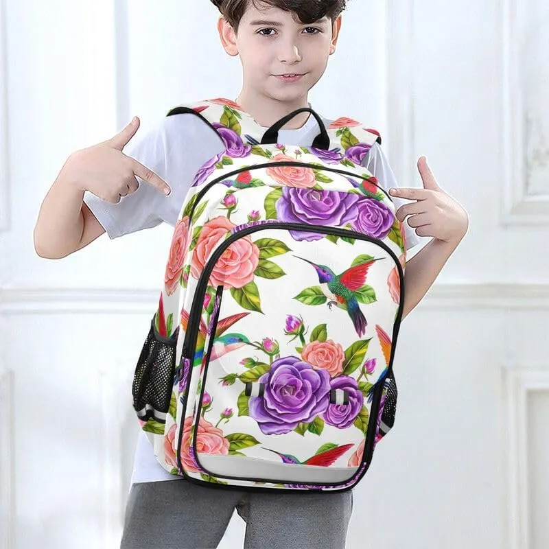 ODAWA Floral Colorful Roses Bagpacks Primary Middle School Book Bags Kids Backpack Ages 6-12, 17 Inch