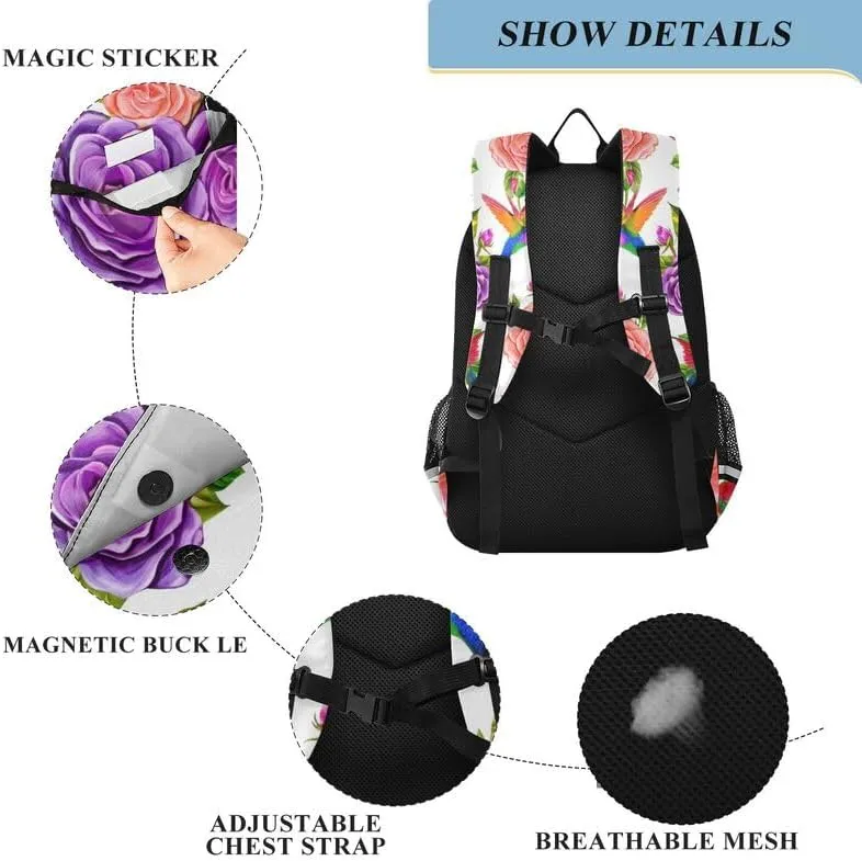 ODAWA Floral Colorful Roses Bagpacks Primary Middle School Book Bags Kids Backpack Ages 6-12, 17 Inch