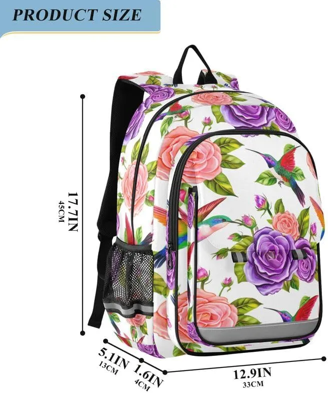 ODAWA Floral Colorful Roses Bagpacks Primary Middle School Book Bags Kids Backpack Ages 6-12, 17 Inch