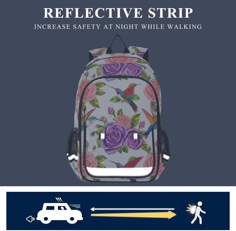 ODAWA Floral Colorful Roses Bagpacks Primary Middle School Book Bags Kids Backpack Ages 6-12, 17 Inch
