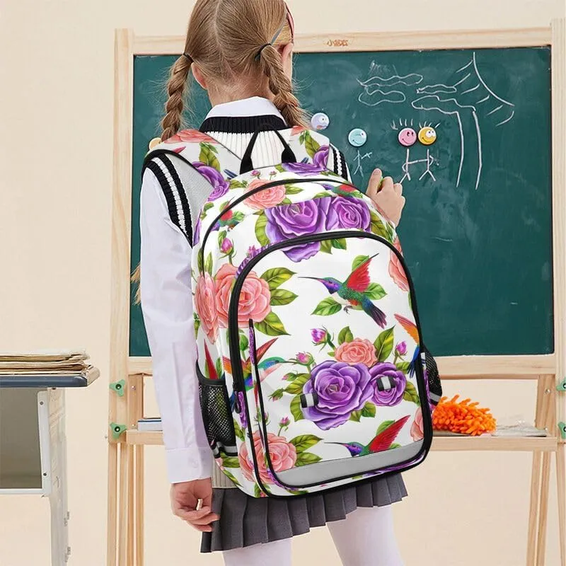 ODAWA Floral Colorful Roses Bagpacks Primary Middle School Book Bags Kids Backpack Ages 6-12, 17 Inch