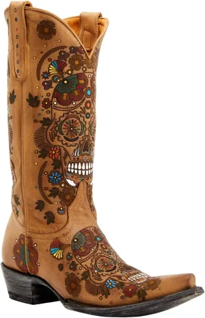 Old Gringo Women's Cavalier Skull and Floral Burnished Tall Western Leather Boot - L 3601-1