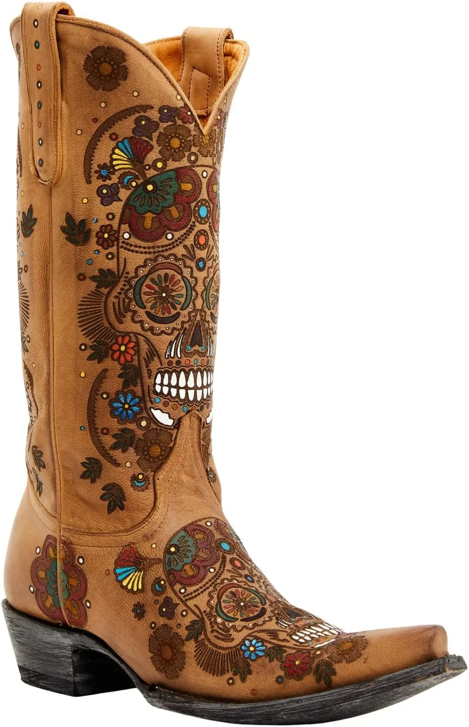 Old Gringo Women's Cavalier Skull and Floral Burnished Tall Western Leather Boot - L 3601-1