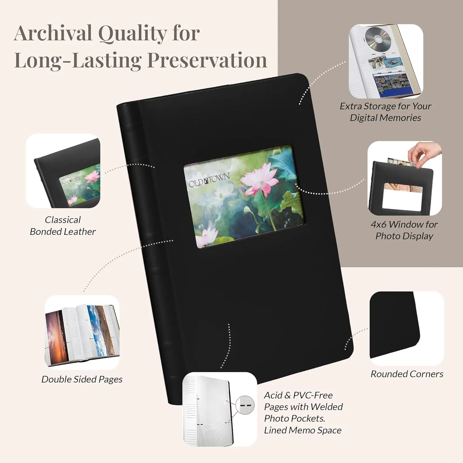 Old Town 2-Pack Bonded Leather Photo Albums, Photo Album 5x7 & 4x6 Slots, Black