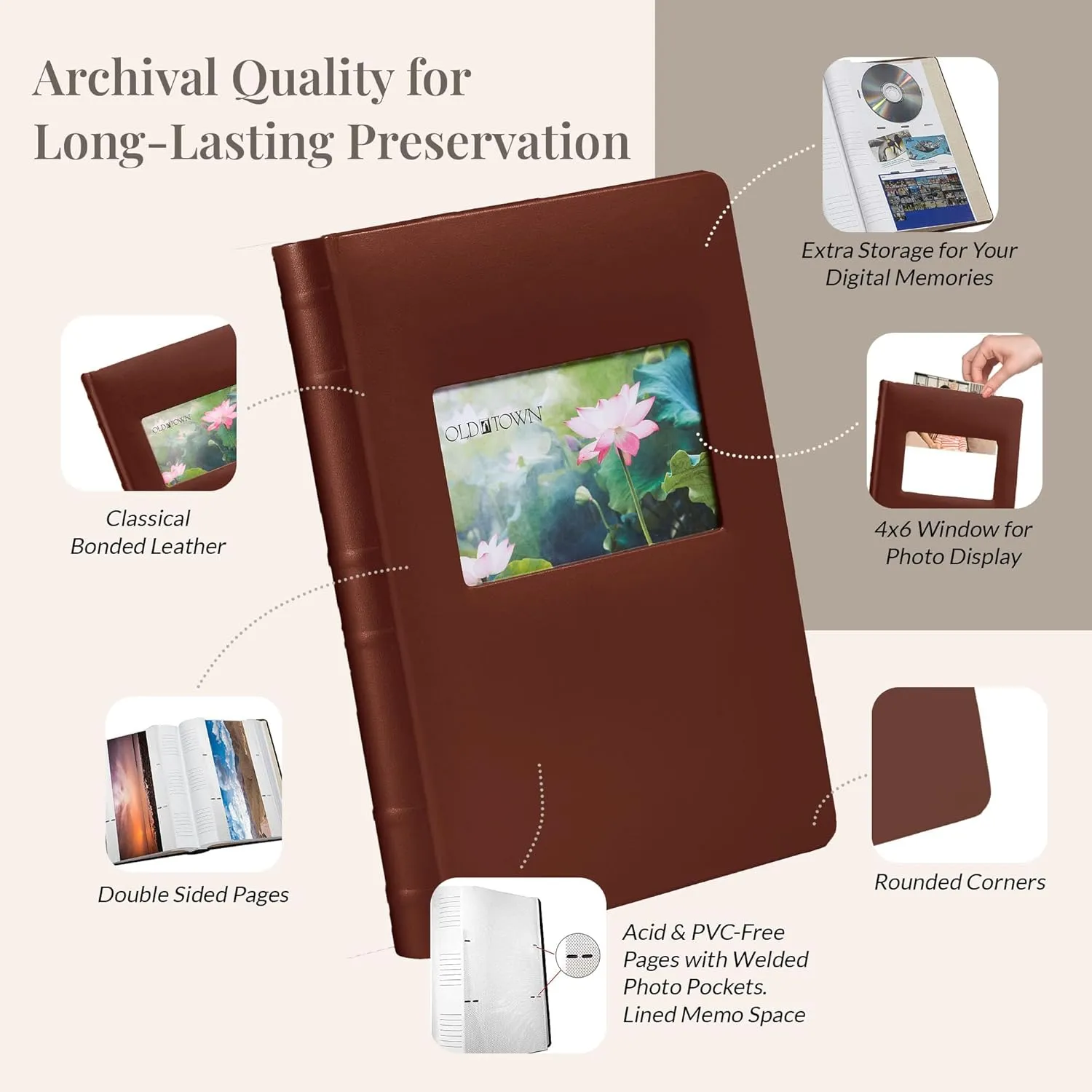 Old Town 2-Pack Bonded Leather Photo Albums, Photo Album 5x7 & 4x6 Slots, Brown