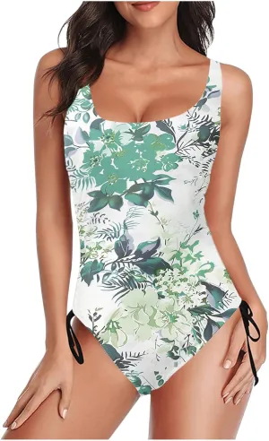 One Piece Swimsuit Women 2025 Vintage Tummy Control One Piece Bathing Suits V Neck Boho Floral Print Swimwear