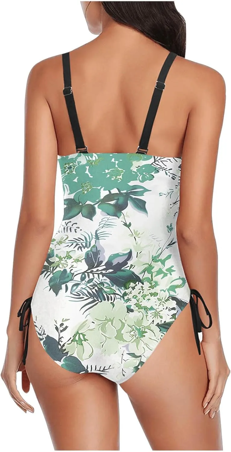 One Piece Swimsuit Women 2025 Vintage Tummy Control One Piece Bathing Suits V Neck Boho Floral Print Swimwear