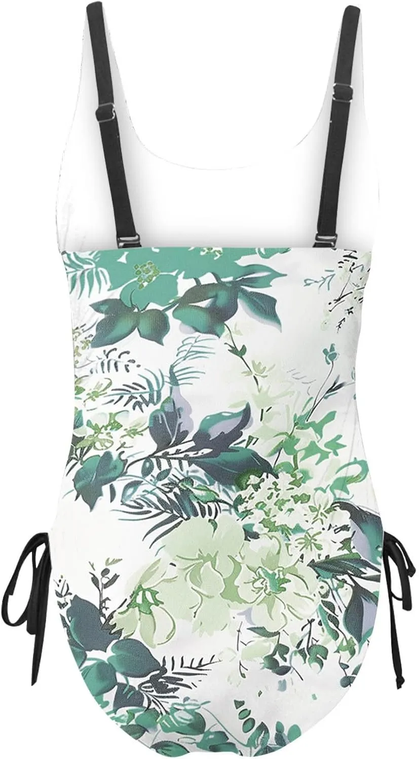 One Piece Swimsuit Women 2025 Vintage Tummy Control One Piece Bathing Suits V Neck Boho Floral Print Swimwear