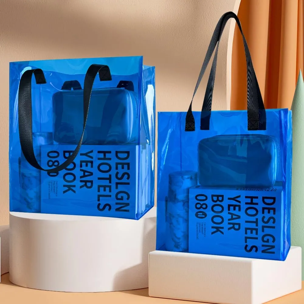ONEART 2 Pcs Clear Tote Bag Iridescent Plastic Transparent Shoulder Bag for Shopping Holiday Picnic