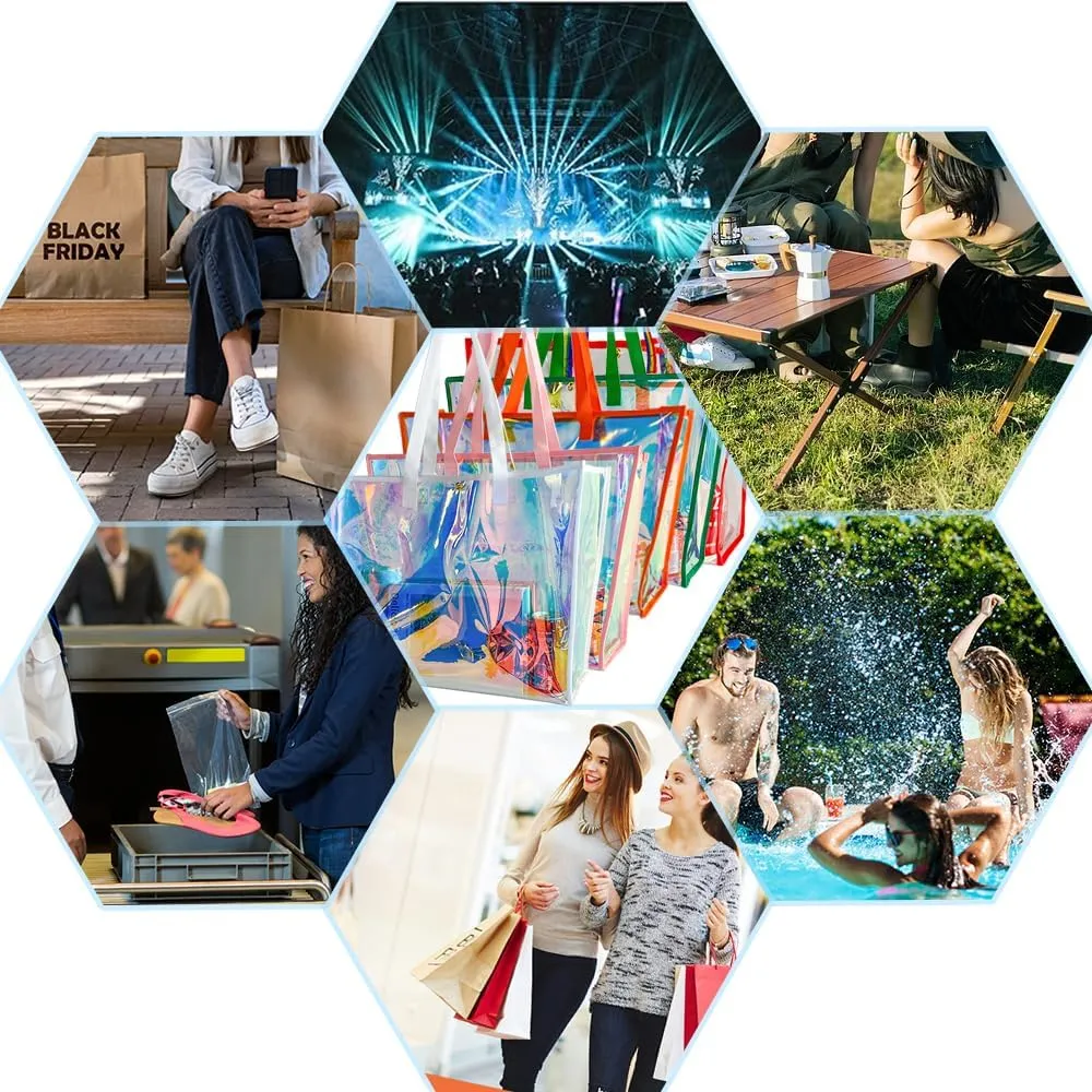 ONEART Clear Holographic Tote Bags, Iridescent Waterproof Top Handle Bag, Clear Jelly Totes Vocation Party Beach Bag