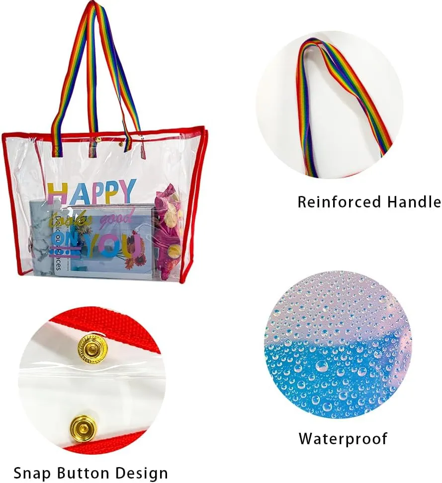 ONEART Clear Holographic Tote Bags, Iridescent Waterproof Top Handle Bag, Clear Jelly Totes Vocation Party Beach Bag