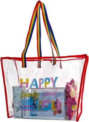 ONEART Clear Holographic Tote Bags, Iridescent Waterproof Top Handle Bag, Clear Jelly Totes Vocation Party Beach Bag