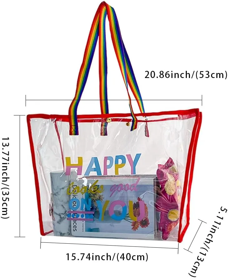 ONEART Clear Holographic Tote Bags, Iridescent Waterproof Top Handle Bag, Clear Jelly Totes Vocation Party Beach Bag