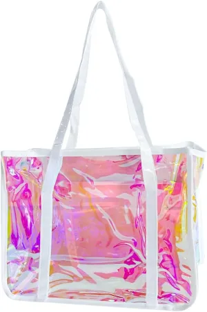 ONEART Holographic Clear Tote Bags, Waterproof Shoulder Bag, Clear Tote Bag with Zipper, Unisex Handbag