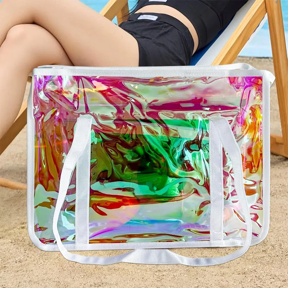 ONEART Holographic Clear Tote Bags, Waterproof Shoulder Bag, Clear Tote Bag with Zipper, Unisex Handbag