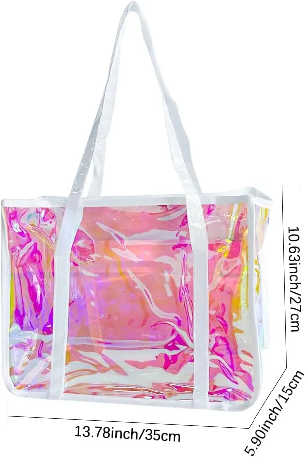 ONEART Holographic Clear Tote Bags, Waterproof Shoulder Bag, Clear Tote Bag with Zipper, Unisex Handbag