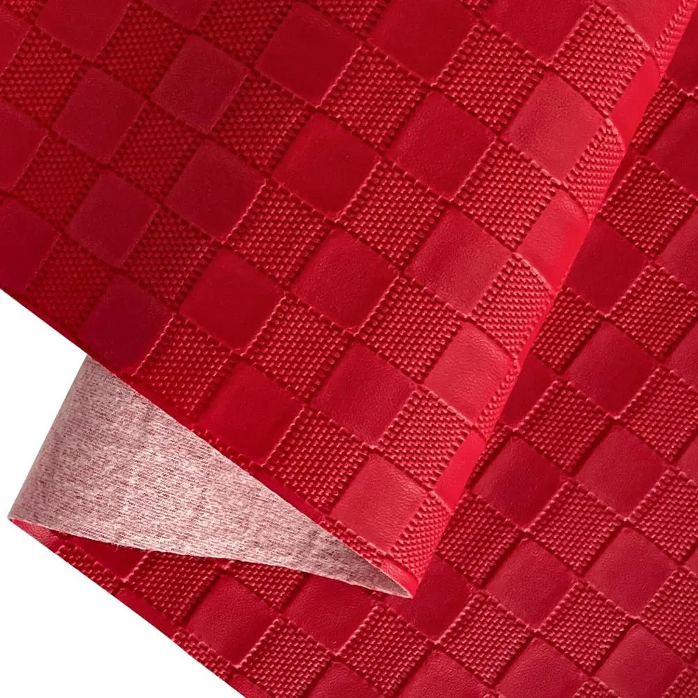 ONEART | Red Plaid Embossed Synthetic Leather Crafts Vinyl Fabric 16"×54" Textured Faux Leather for Bags Decor Projects
