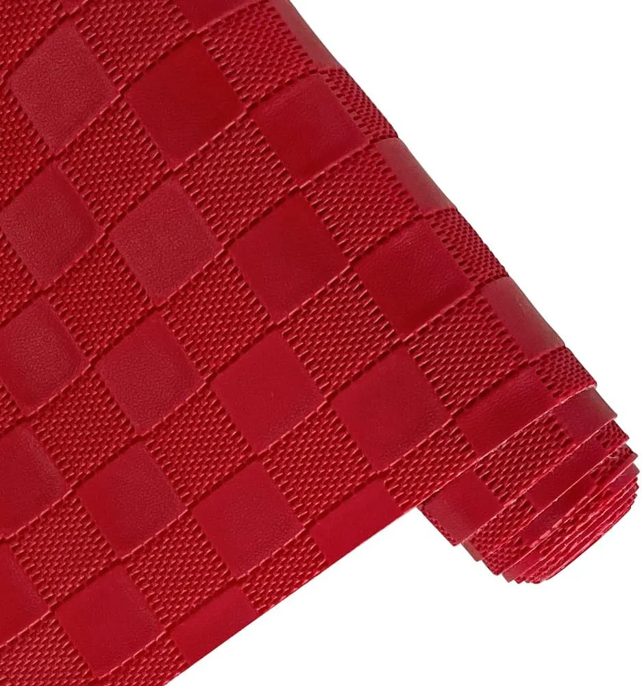 ONEART | Red Plaid Embossed Synthetic Leather Crafts Vinyl Fabric 16"×54" Textured Faux Leather for Bags Decor Projects