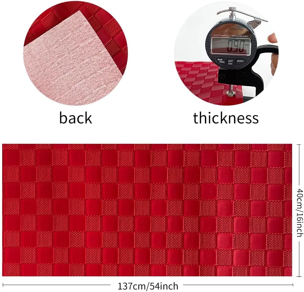 ONEART | Red Plaid Embossed Synthetic Leather Crafts Vinyl Fabric 16"×54" Textured Faux Leather for Bags Decor Projects