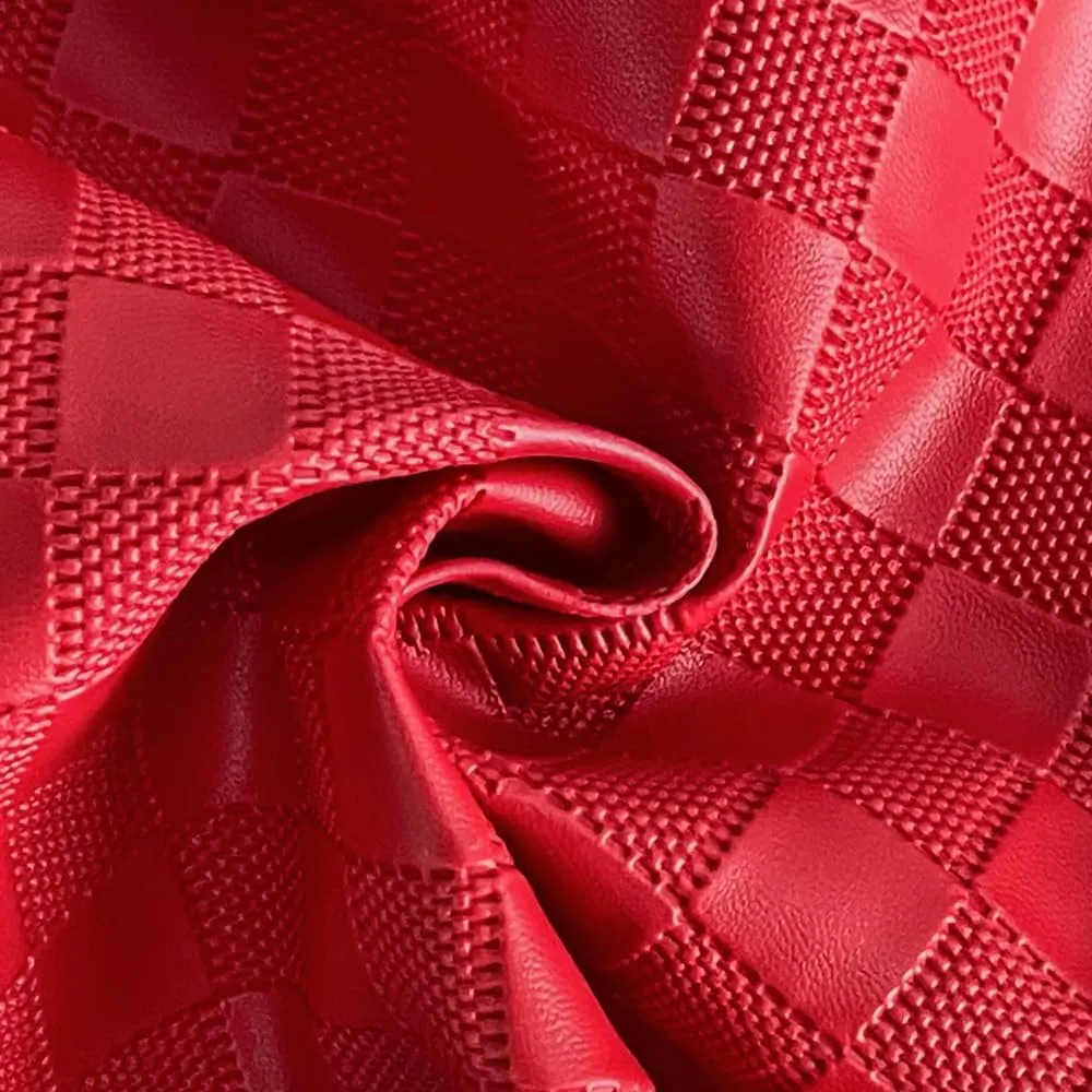 ONEART | Red Plaid Embossed Synthetic Leather Crafts Vinyl Fabric 16"×54" Textured Faux Leather for Bags Decor Projects