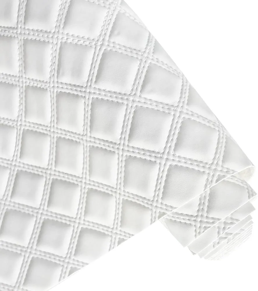 ONEART | Solid Plaid Embossed Faux Leather Fabric, 16"×54" Soft Durable Synthetic Pleather for Wallets Handbag Sewing Projects-White