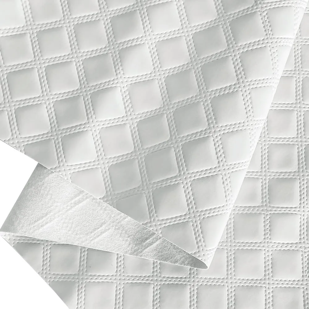 ONEART | Solid Plaid Embossed Faux Leather Fabric, 16"×54" Soft Durable Synthetic Pleather for Wallets Handbag Sewing Projects-White