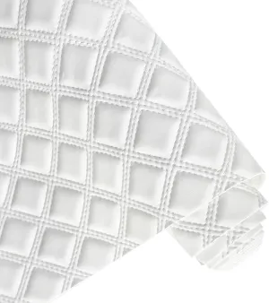 ONEART | Solid Plaid Embossed Faux Leather Fabric, 16"×54" Soft Durable Synthetic Pleather for Wallets Handbag Sewing Projects-White
