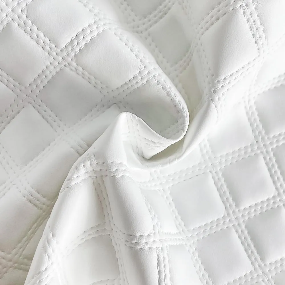 ONEART | Solid Plaid Embossed Faux Leather Fabric, 16"×54" Soft Durable Synthetic Pleather for Wallets Handbag Sewing Projects-White