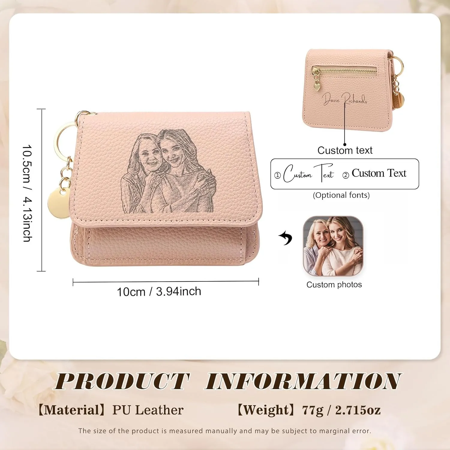 OPALSTOCK Personalized Leather Wallet for Women – Custom Name Purse with Engraved Birth Flower – Small Zipper Coin Wallet, Custom Ladies Purse – Gift for Mother's Day, Birthday Present (Styles 6)
