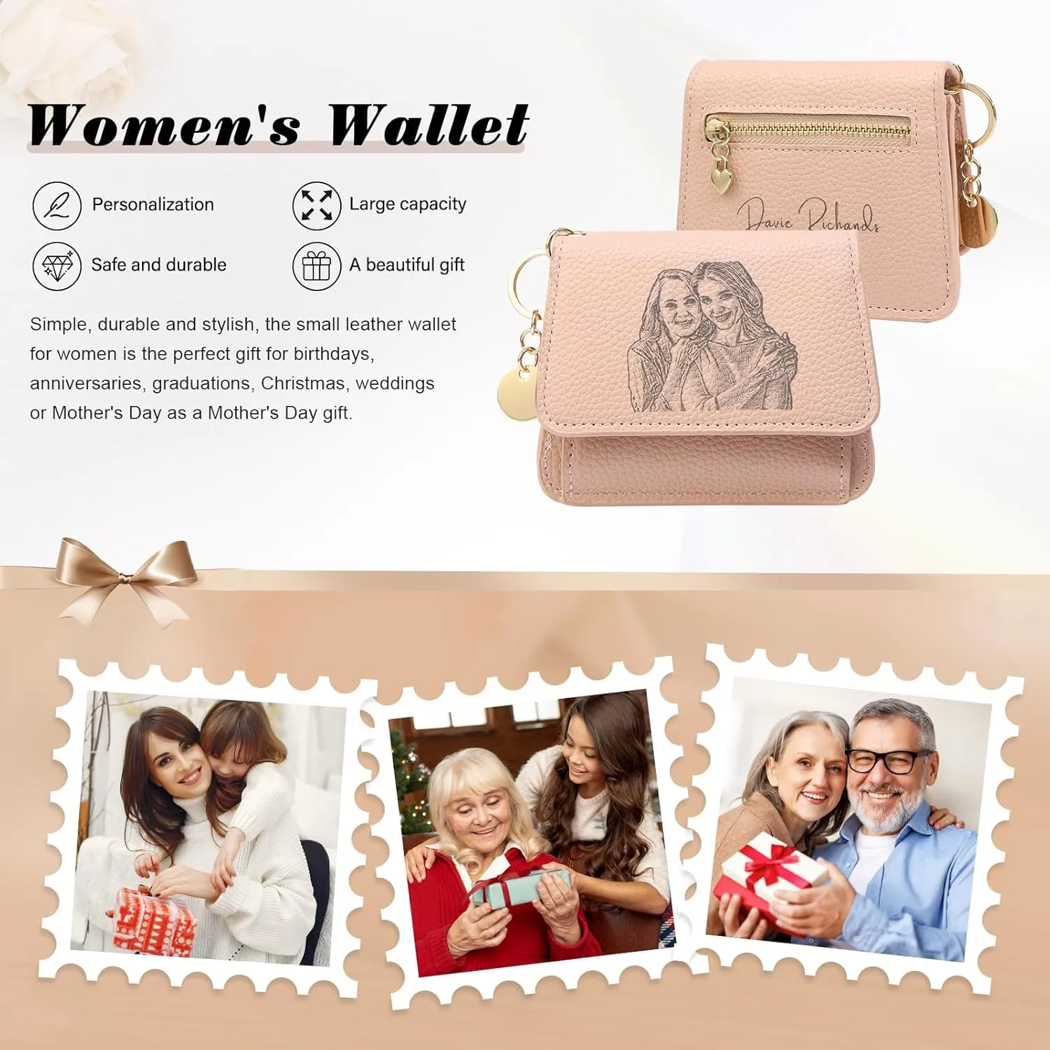 OPALSTOCK Personalized Leather Wallet for Women – Custom Name Purse with Engraved Birth Flower – Small Zipper Coin Wallet, Custom Ladies Purse – Gift for Mother's Day, Birthday Present (Styles 6)