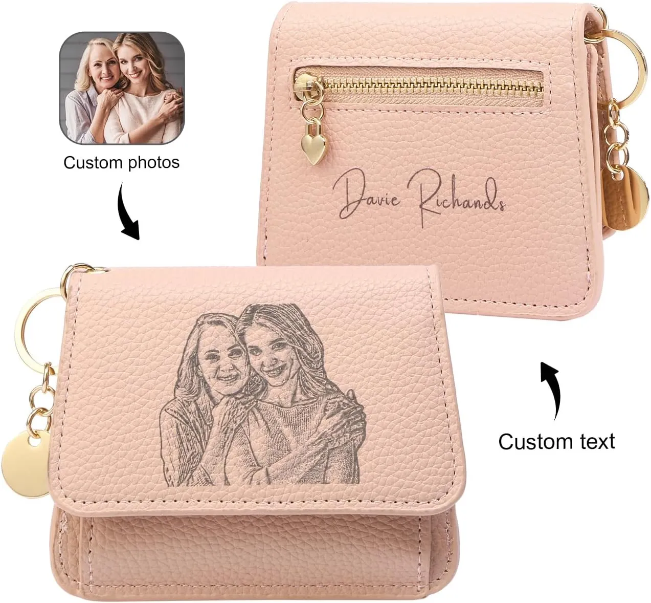 OPALSTOCK Personalized Leather Wallet for Women – Custom Name Purse with Engraved Birth Flower – Small Zipper Coin Wallet, Custom Ladies Purse – Gift for Mother's Day, Birthday Present (Styles 6)