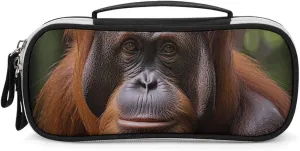 Orangutan Taking Photo Leather Makeup Bag Portable Small Cosmetic Organizer Waterproof Toiletry Bags Brushes Pencils And Travel Make Up Accessories
