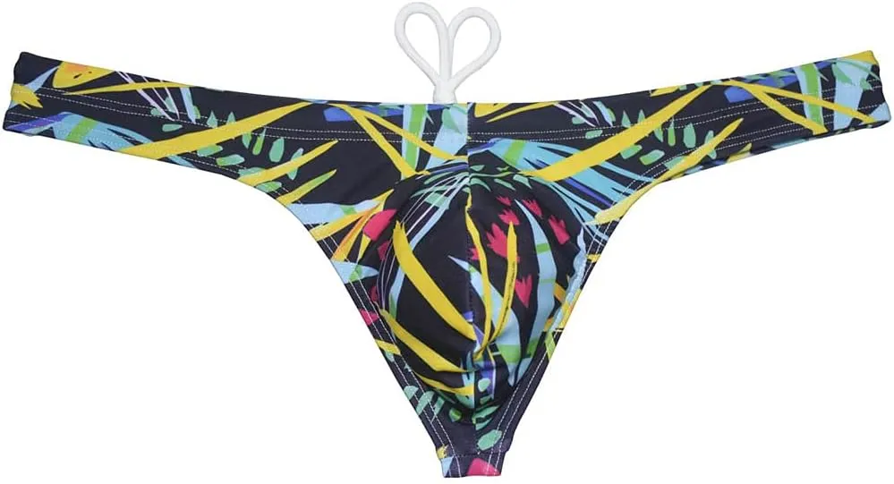 OROCOJUCO Sport Mens Print Thong Swimsuit Contour Pouch Bikini Swimwear Board Surf Short Trunks Swim Tangas