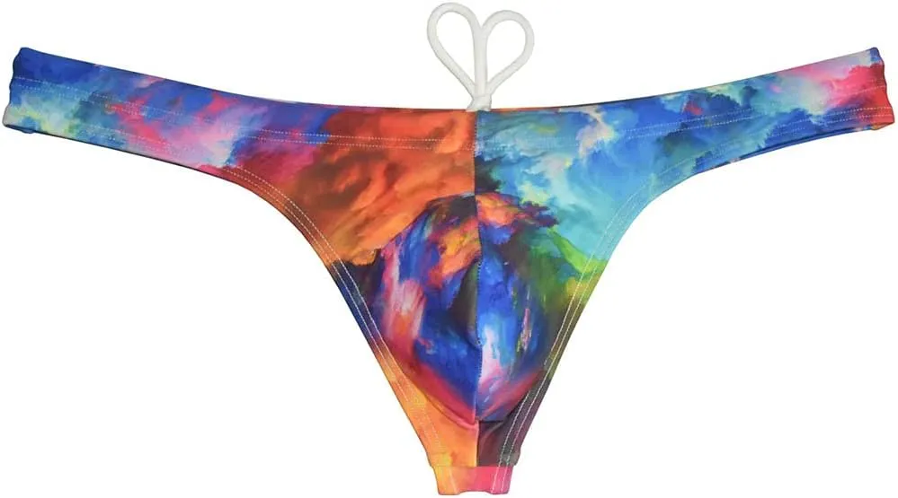 OROCOJUCO Sport Mens Print Thong Swimsuit Contour Pouch Bikini Swimwear Board Surf Short Trunks Swim Tangas