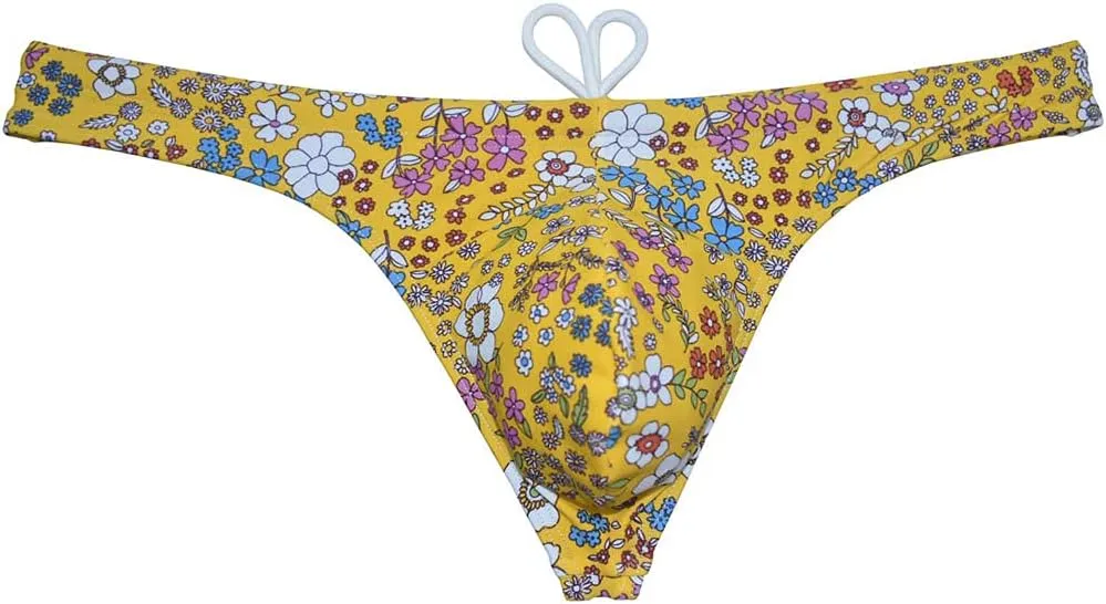 OROCOJUCO Sport Mens Print Thong Swimsuit Contour Pouch Bikini Swimwear Board Surf Short Trunks Swim Tangas